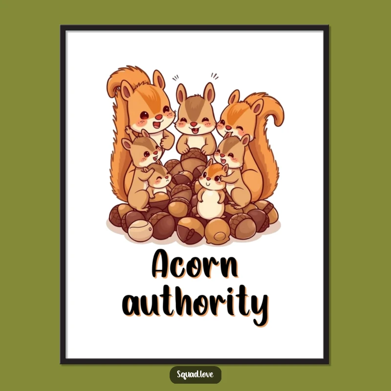 Funny Squirrel Family Acorn Chaos Poster: Woodland Wall Art!