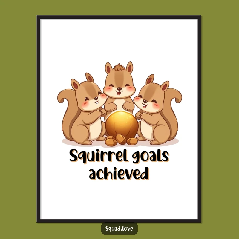 Funny Squirrels Sharing Poster: Woodland Art, Hilarious Nature Decor