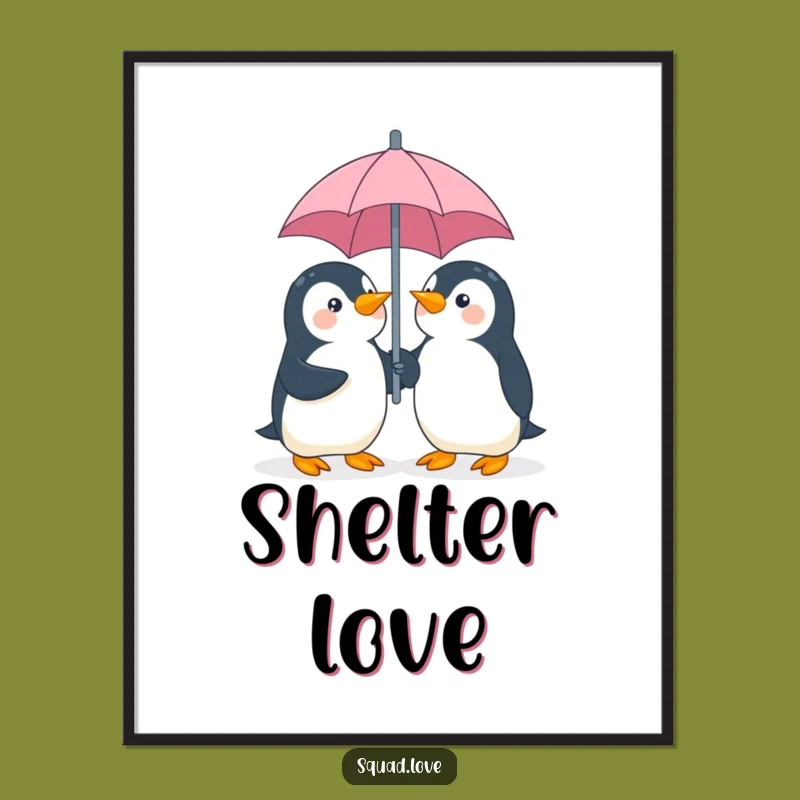 Funny Penguin Umbrella Poster - Charming & Giggling Art
