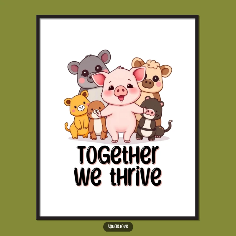 Funny Piglet & Friends Poster: Diverse Animals Unite, Inspiring Friendship Gift
