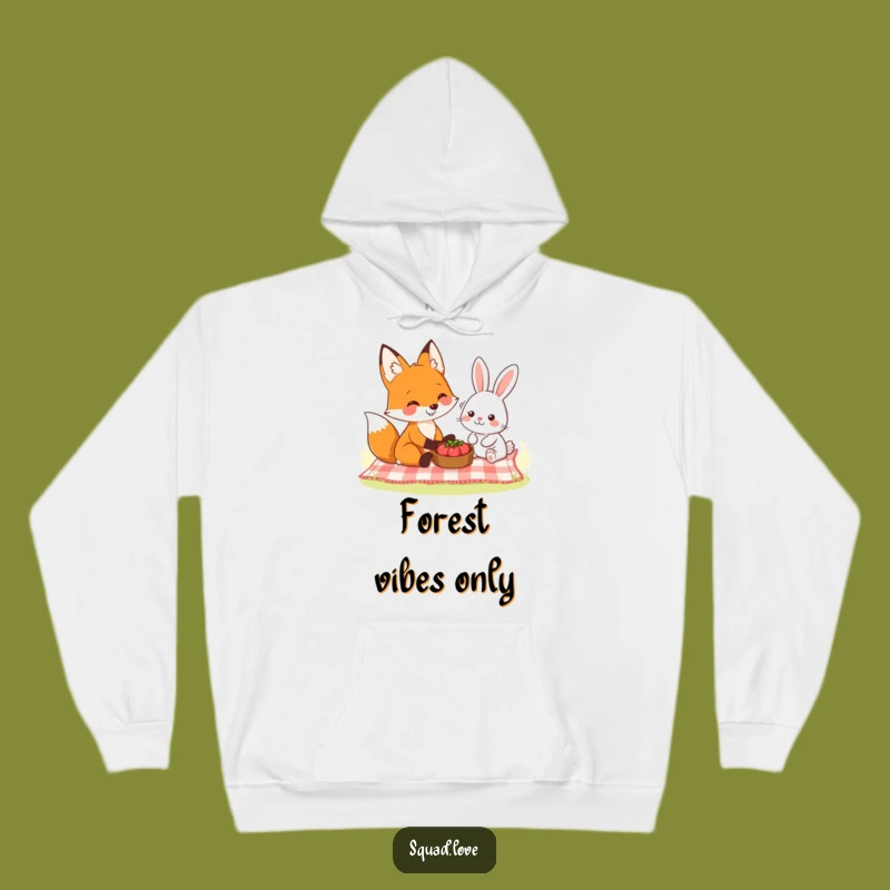 Funny Woodland Picnic Hoodie: Cozy Up with Fox and Rabbit Charm