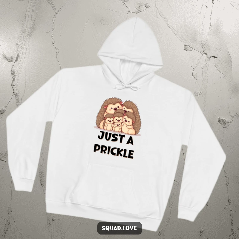 Funny hoodie featuring a delightful family of hedgehogs snuggled together, exuding ultimate coziness. A great gift idea.