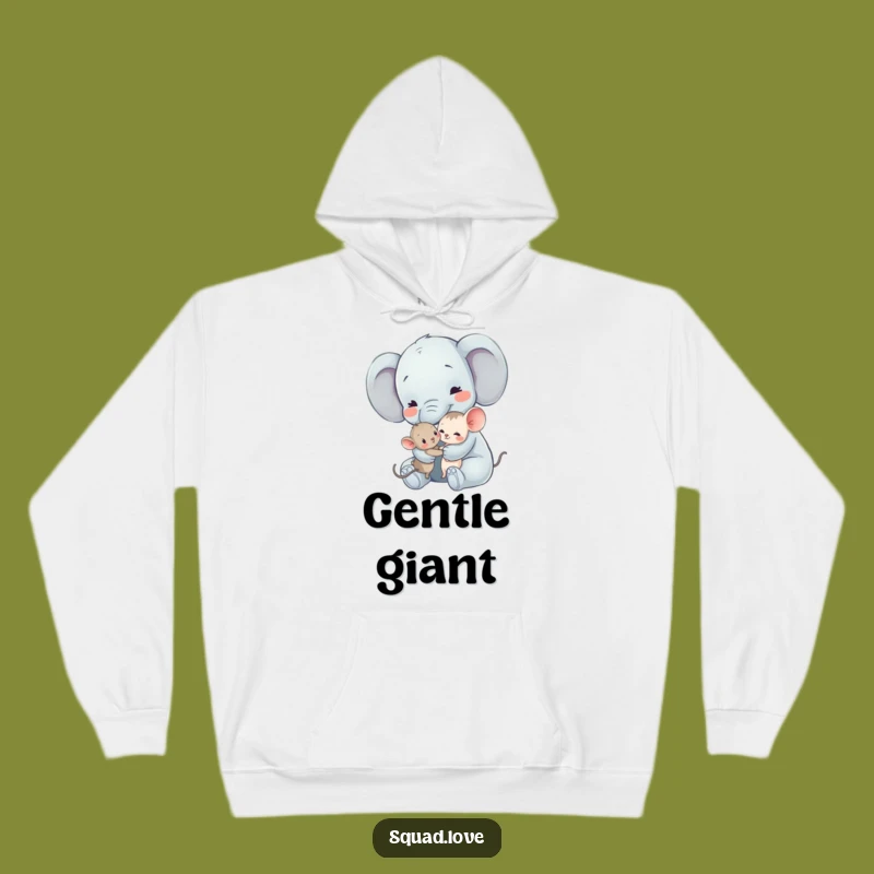 Funny Gentle Hug Hoodie: Elephant & Mouse Comfort, Heartwarming Gift