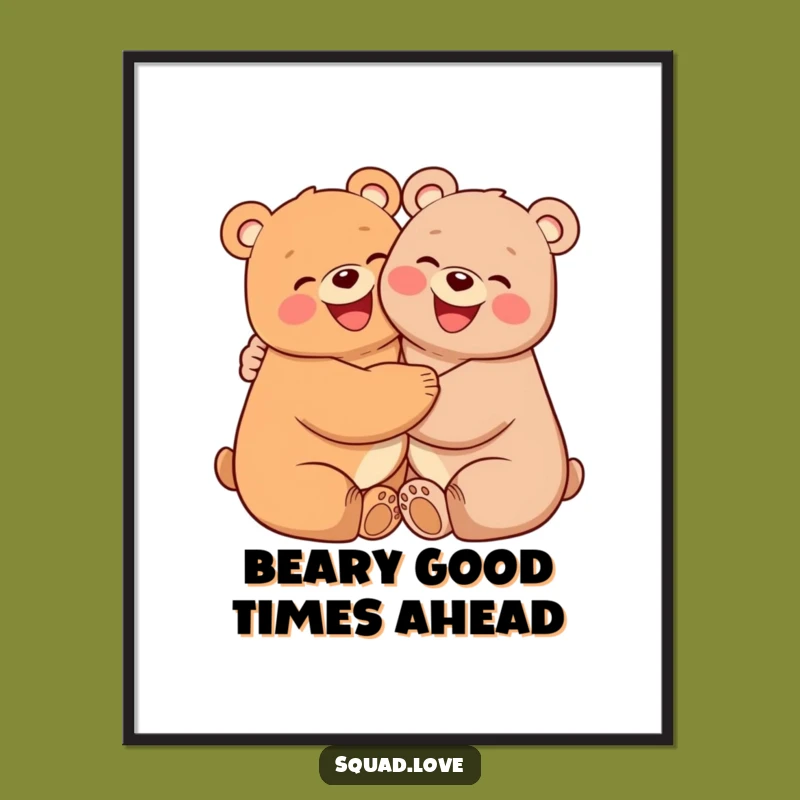Free Printable Wall Art: Two Happy Bears Hugging - Funny Downloadable Decor