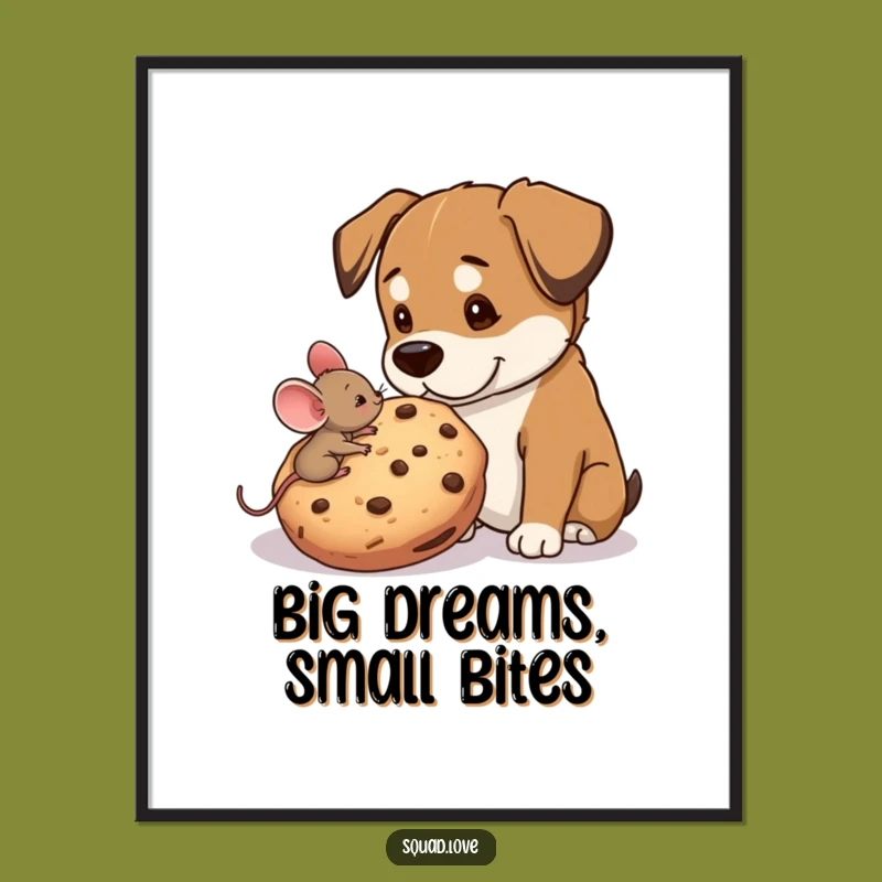 Free Printable Wall Art: Mouse & Dog Sharing Cookie - Whimsical Downloadable Decor