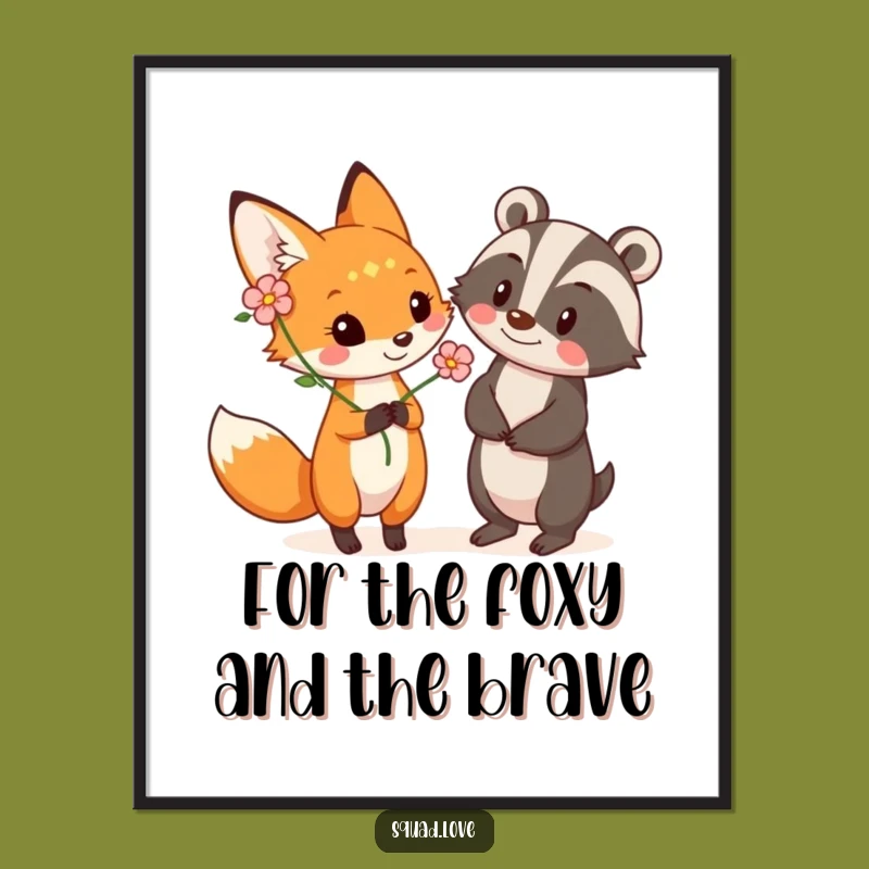 Free Printable Wall Art: Fox Offers Flower to Badger - Whimsical Downloadable Decor