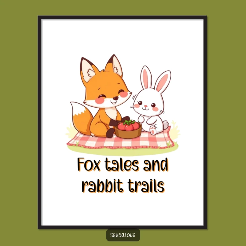 Free Printable Wall Art: Fox Rabbit Picnic, Humorous Downloadable Decor