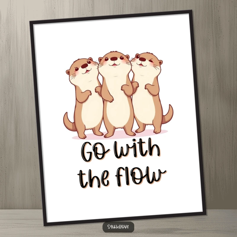 Funny Free Printable Wall Art: Three otters in sync performing a gleeful, hilarious, synchronized silly dance.
