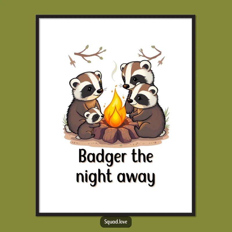Funny Free Printable Badger Wall Art: Campfire Family Glow Downloadable Decor