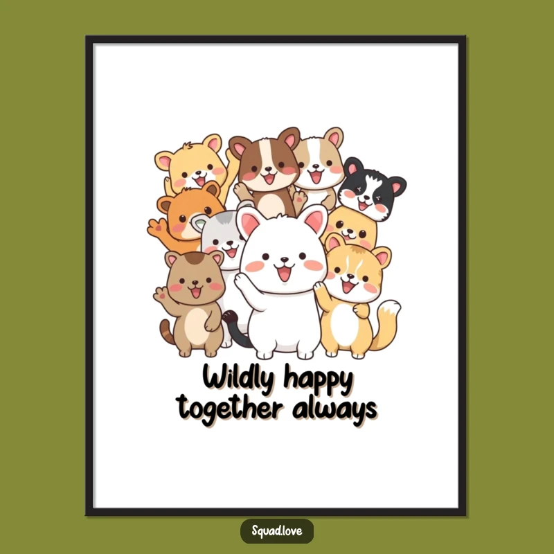 Funny Free Printable Wall Art: Cheerful Animal Friends Wave Downloadable Art
