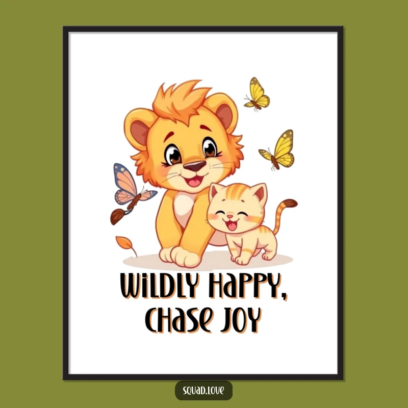 Funny Free Printable Wall Art: Lion Cub Kitten Butterfly Downloadable Art
