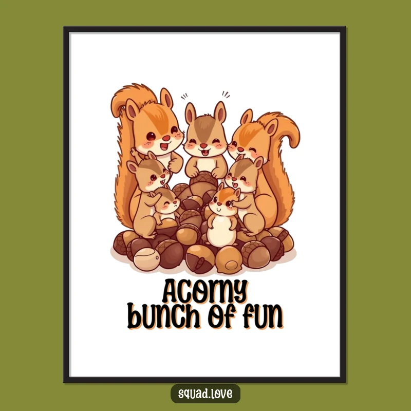 Funny Free Printable Wall Art: Mischievous Squirrel Family Acorn Downloadable Art