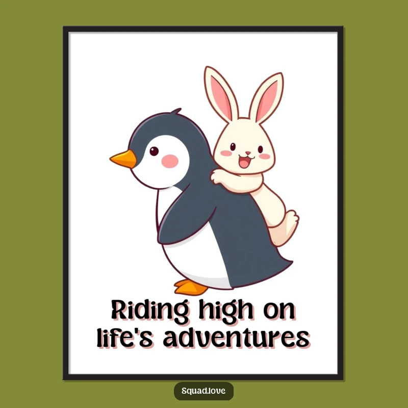 Funny Free Printable Wall Art: Penguin & Rabbit Ride - Downloadable Decor