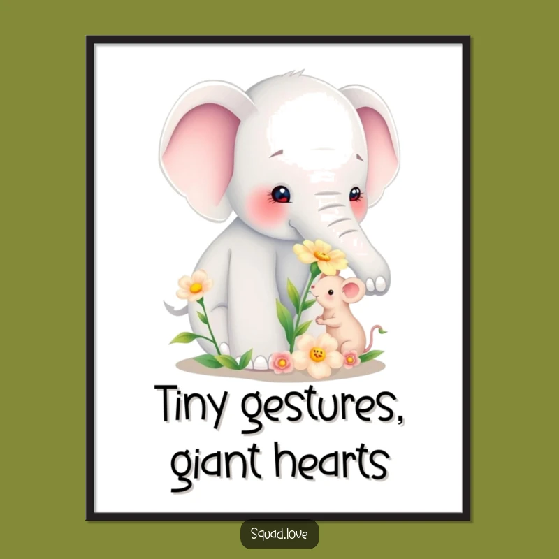 Funny Free Printable Wall Art: Elephant & Mouse Flower, Cute Downloadable Decor