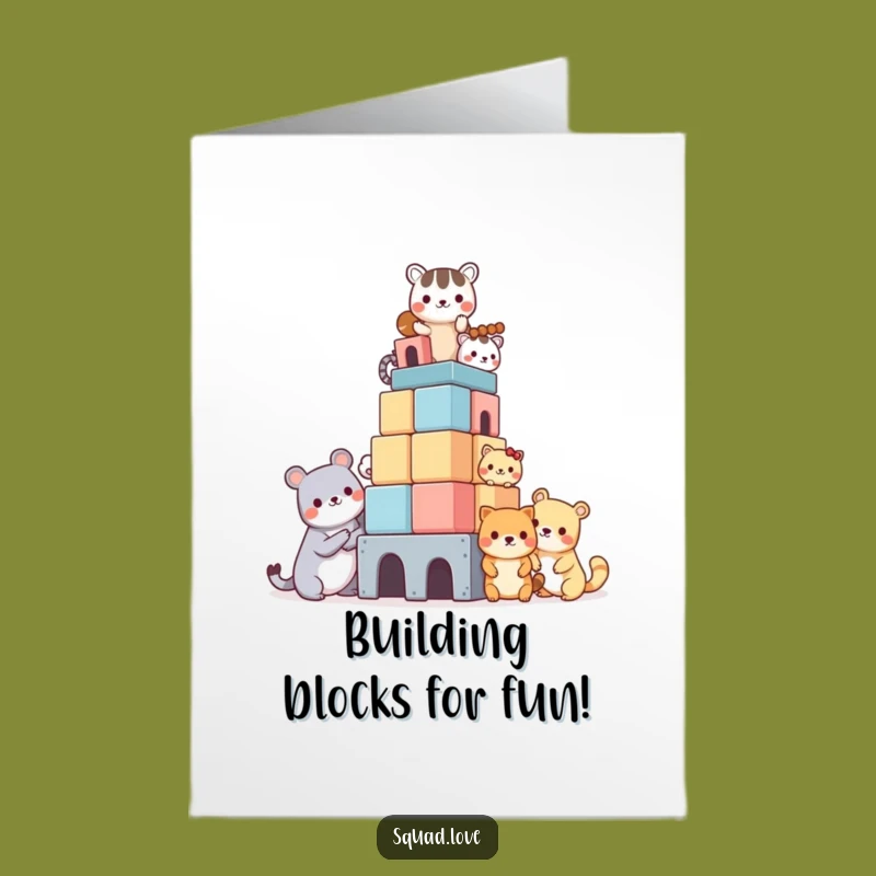 Funny Free Printable Birthday Card: Kawaii Animals Building Tower, Ultimate DIY Gift!