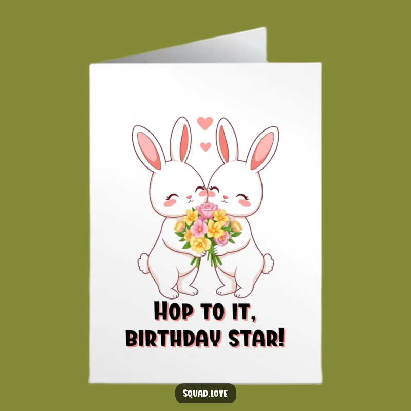 Free Printable Bunny Love Birthday Card - Romantic Couple Flowers Downloadable Greeting
