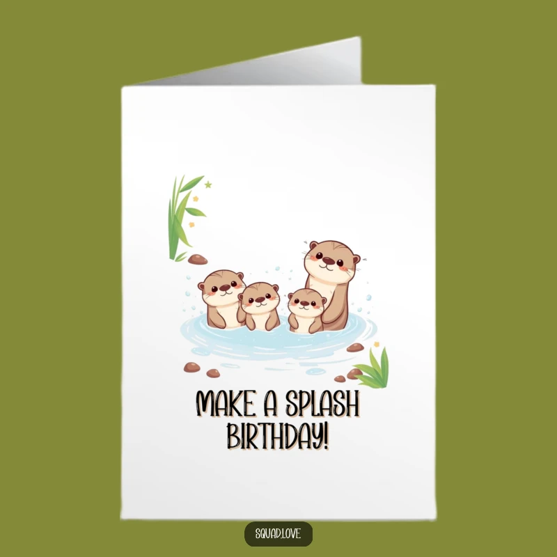Funny Free Printable Birthday Card: Kawaii Otters Splash, Joyful DIY Gift!