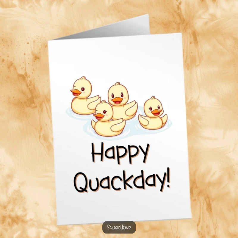 Funny Free Printable Birthday Card: A happy duck family swims in formation, smiling joyfully for a birthday.