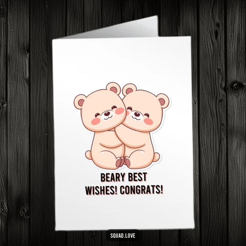 Funny Free Printable Congratulations Card featuring two kawaii bears hugging, perfect for sharing joy and success.