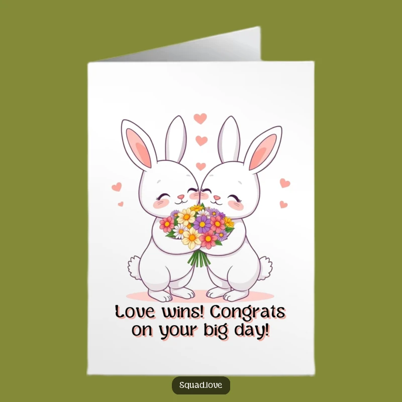 Free Printable Bunny Couple Congrats Card: Adorable Flower Bouquet
