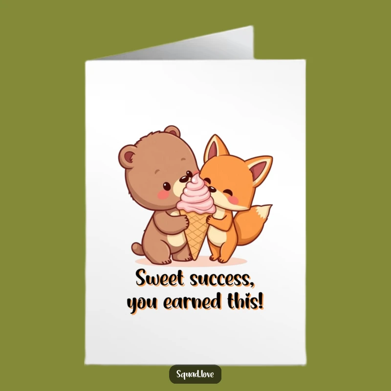 Free Printable Congrats Card: Bear Cub & Fox Ice Cream - Downloadable Celebration Gift