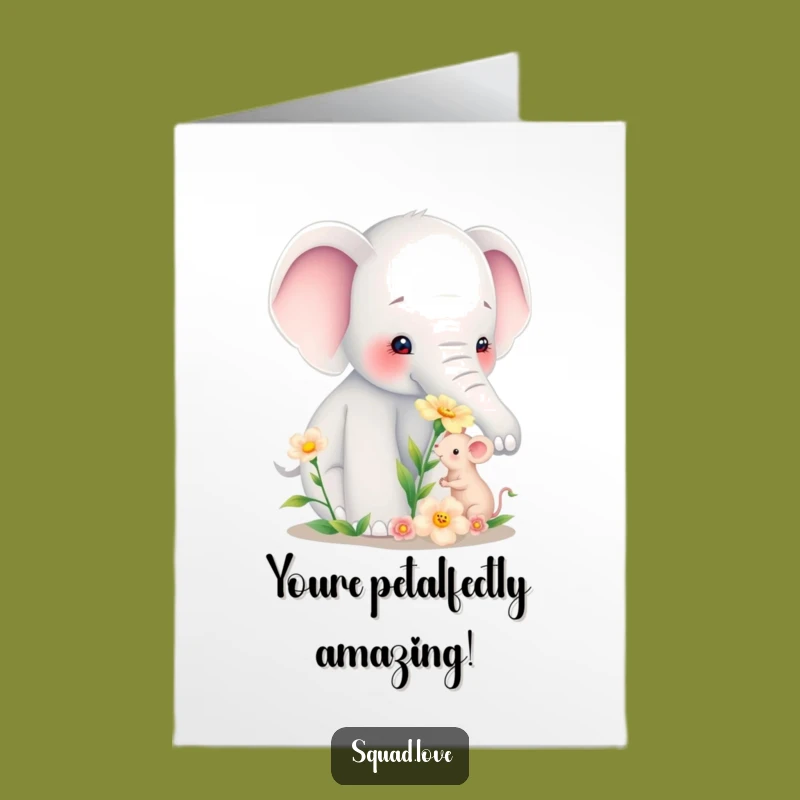 Free Printable Congrats Card: Elephant Mouse Bloom, Funny Downloadable Success Greeting
