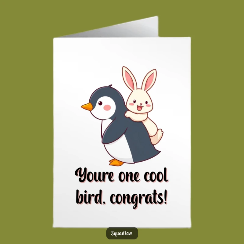 Free Printable Congrats Card: Penguin & Rabbit Ride - Downloadable Celebration Gift