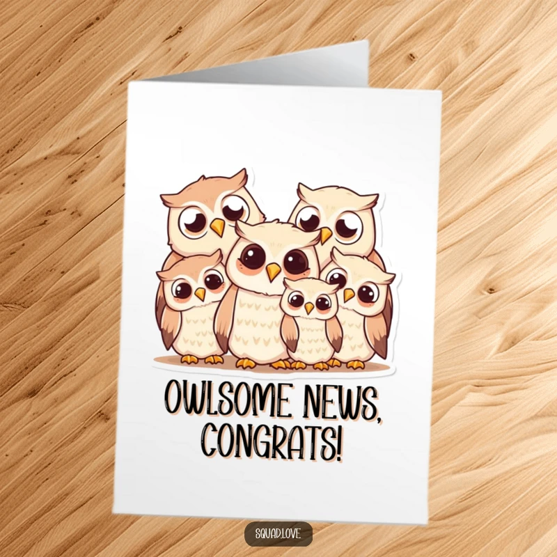 Funny Free Printable Congratulations Card: A loving owl family huddling close, perfect for celebrating major achievements with warmth.
