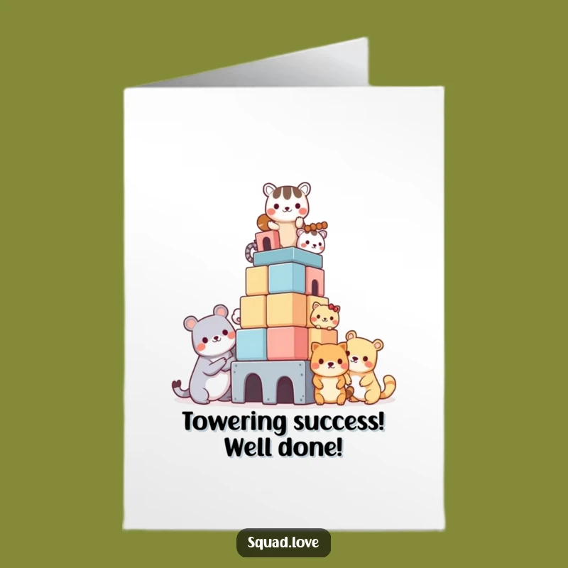 Free Printable Congratulations Card: Kawaii Animals Towering Success, Hilarious Downloadable Gift!