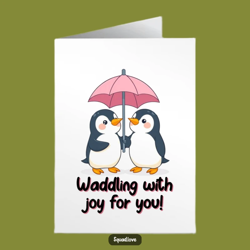 Free Printable Congrats Card: Penguin Pals Share Umbrella Cheers Downloadable Gift