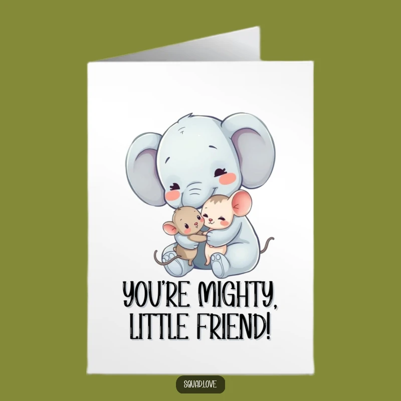 Free Printable Elephant Mouse Card: Sweet Hugs Congratulations Downloadable