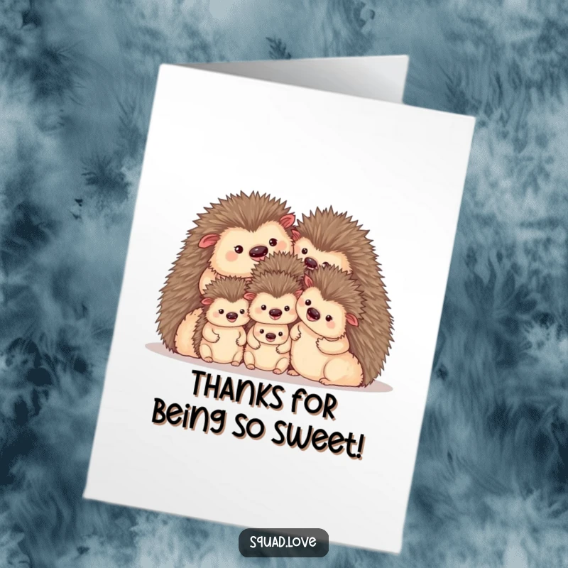 Funny Free Printable Thank You Card with a cozy hedgehog family, conveying warmth, togetherness, and heartfelt appreciation.