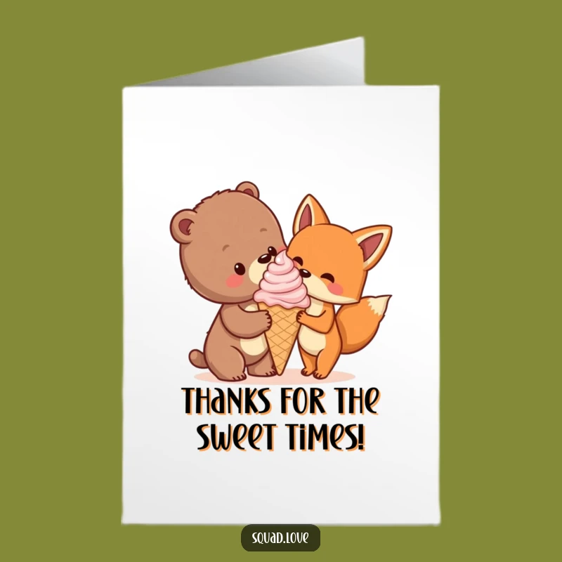 Free Printable Thank You Card: Bear Cub & Fox Ice Cream - Downloadable Gift