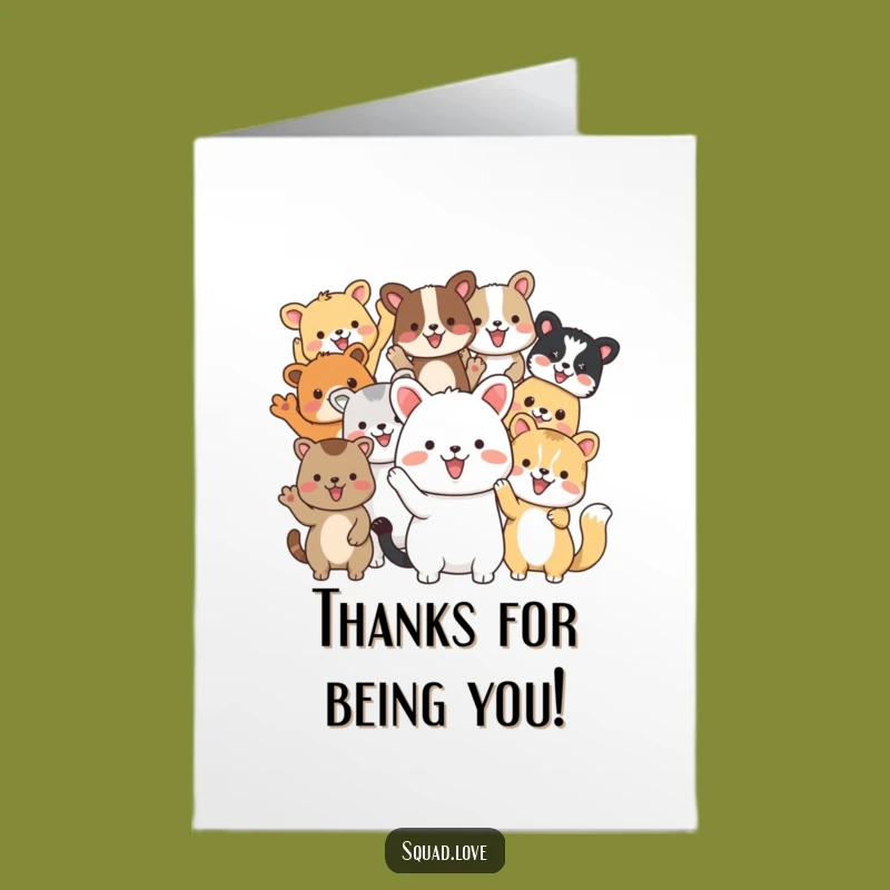 Free Printable Thank You Card: Friendly Animal Wave Downloadable Gift