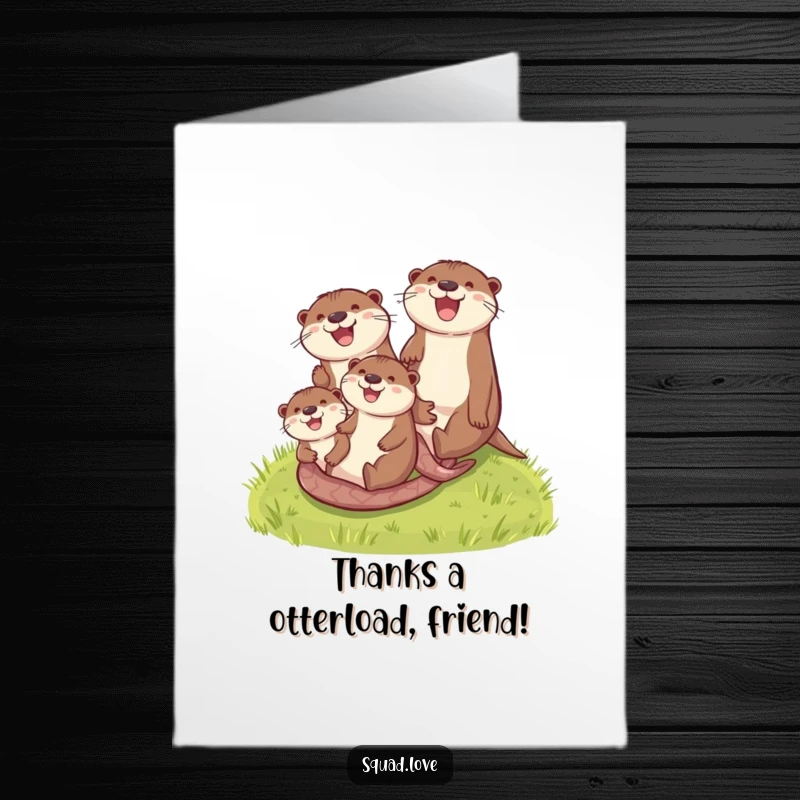 Funny Free Printable Thank You Card: Adorable otter family sliding with smiles, expressing heartfelt thanks in a playful manner.