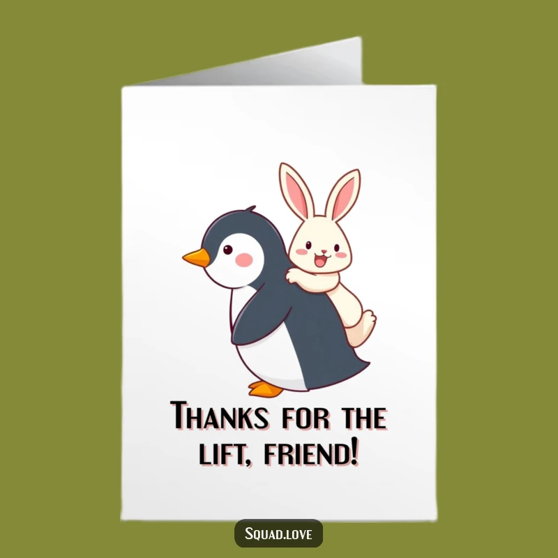 Free Printable Thank You Card: Penguin & Rabbit Ride - Downloadable Gift