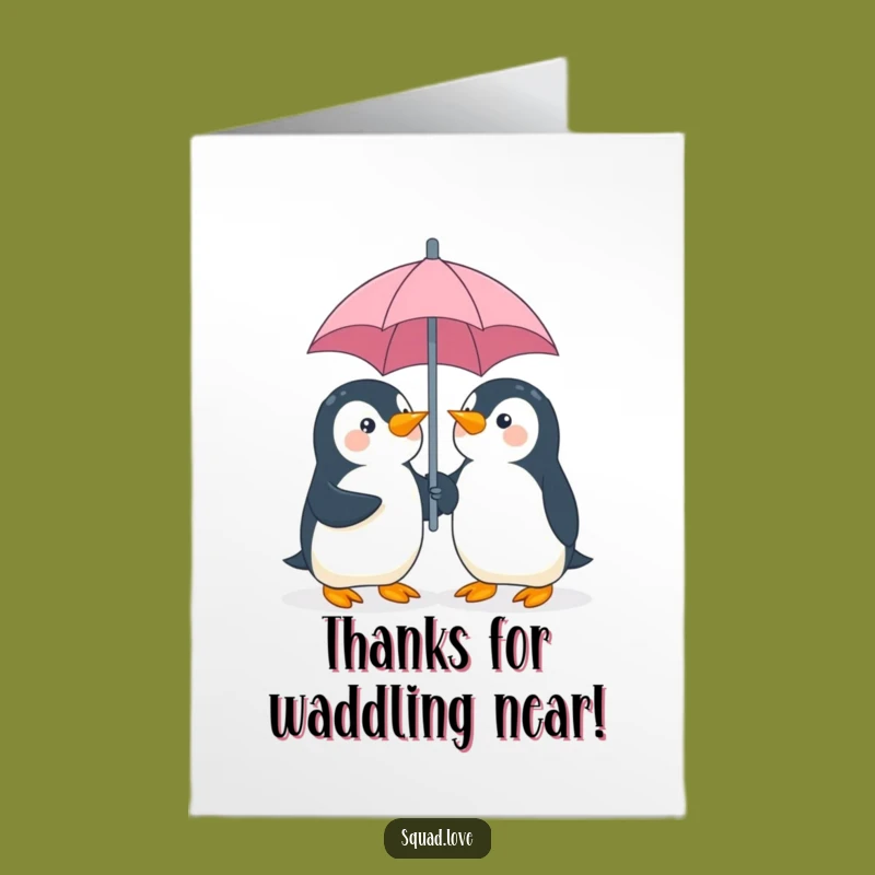 Free Printable Thank You Card: Penguins Share Umbrella Gratitude Downloadable Gift
