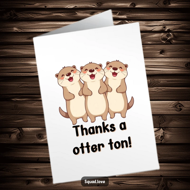 Funny Free Printable Thank You Card: Three happy otters linking arms, beaming with joy to express their sincere appreciation, a unique design.