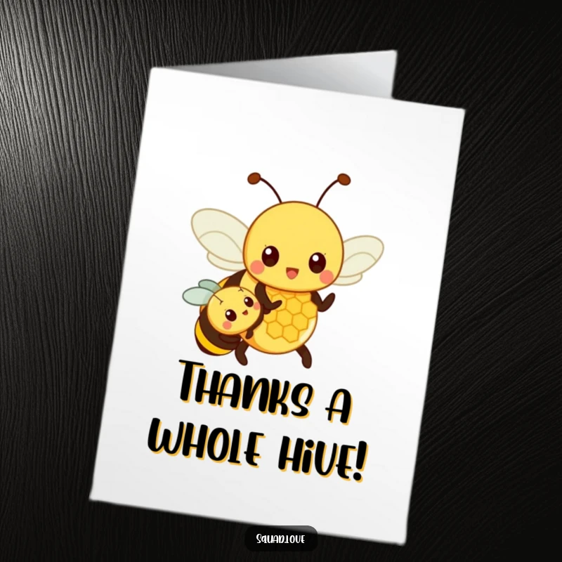 Funny Free Printable Thank You Card: Bee parent and child with honeycomb, expressing thanks, charming downloadable art.