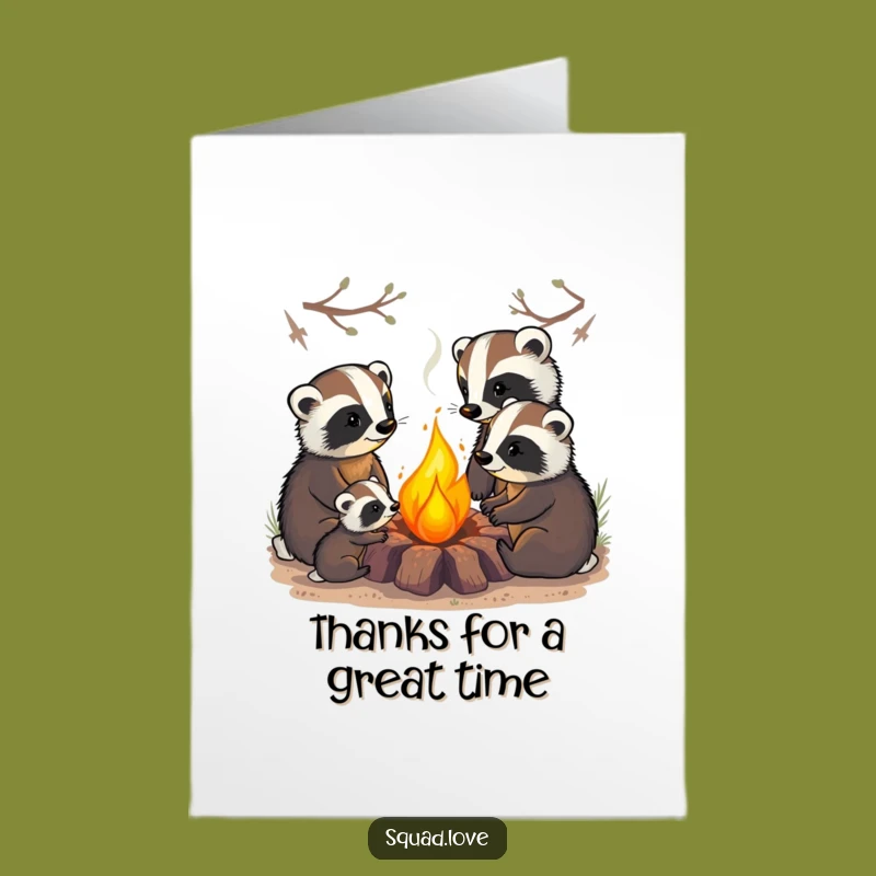 Free Printable Badger Thank You Card: Campfire Family Glow Downloadable Gift