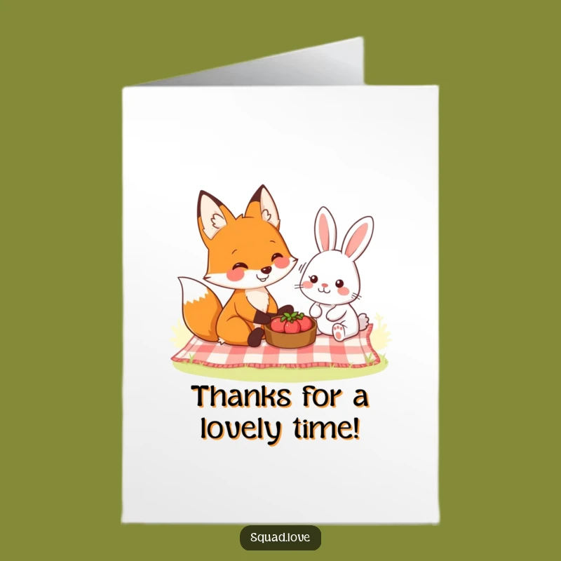 Free Printable Thank You Card: Fox Rabbit Picnic, Joyful Funny Downloadable Gift