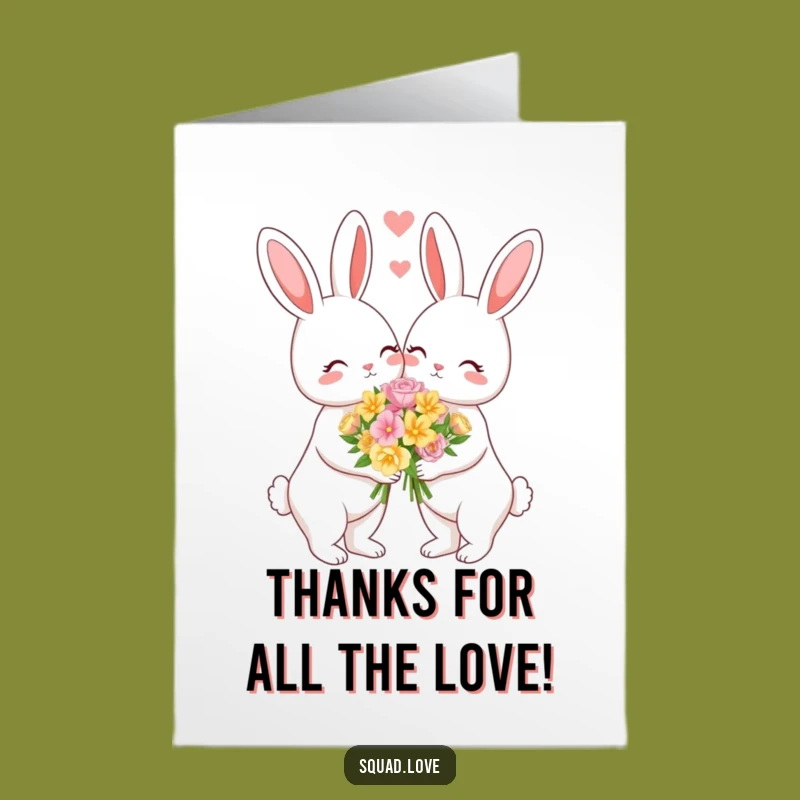 Free Printable Bunny Couple Thanks Card - Romantic Flowers Downloadable Greeting