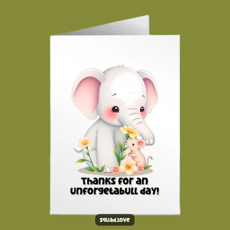 Free Printable Thank You Card: Elephant & Mouse Flower, Funny Downloadable Gratitude