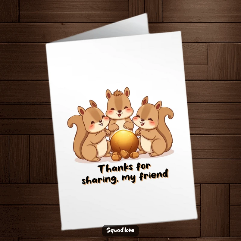 Funny Free Printable Thank You Card: Happy squirrels share nuts, a warm glow between them, expressing sincere thanks.