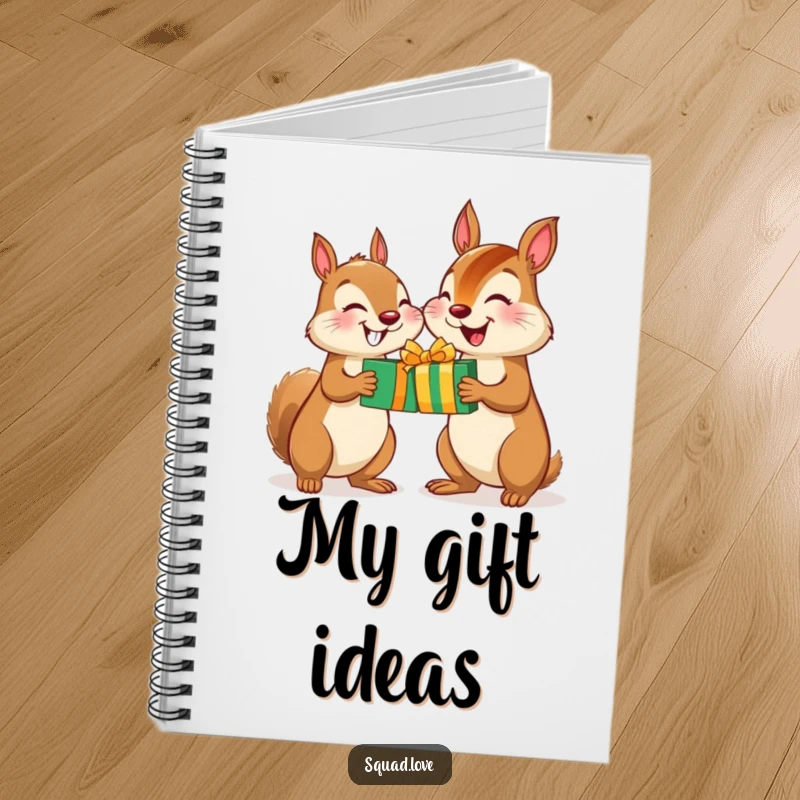 Funny Squirrel Chipmunk Gift Notebook: A squirrel and chipmunk happily exchanging gifts, providing a humorous cover for note-taking.