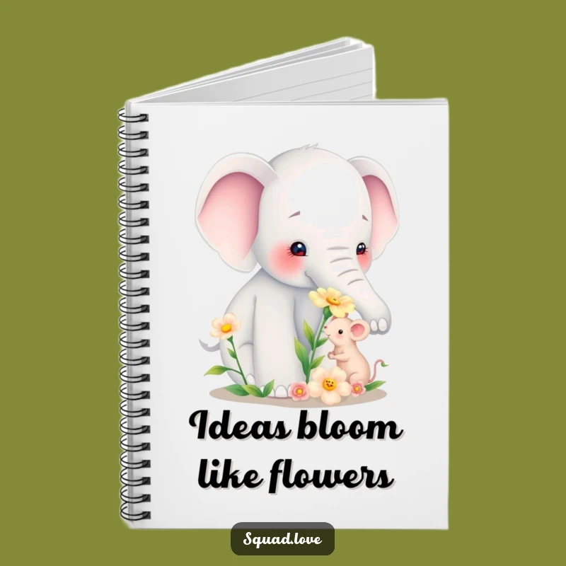 Funny Elephant Mouse Flower Notebook - Cute Journal Gift
