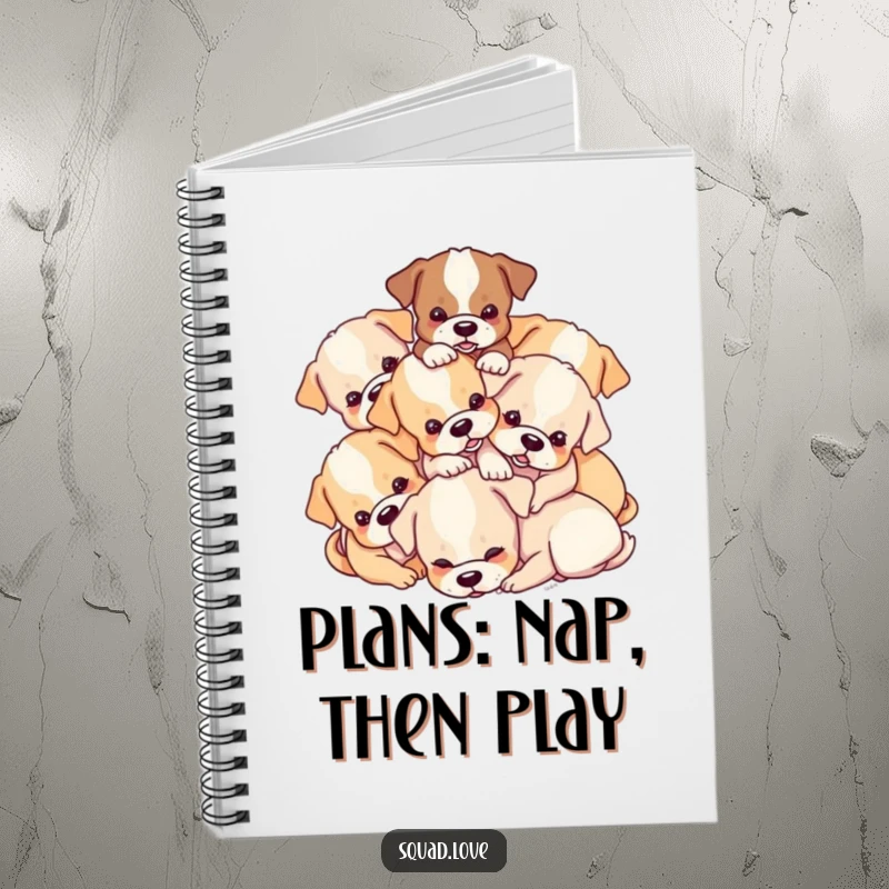 Funny Puppy Pile Notebook: A playful pile of puppies tumbling over each other, providing a humorous cover for note-taking.
