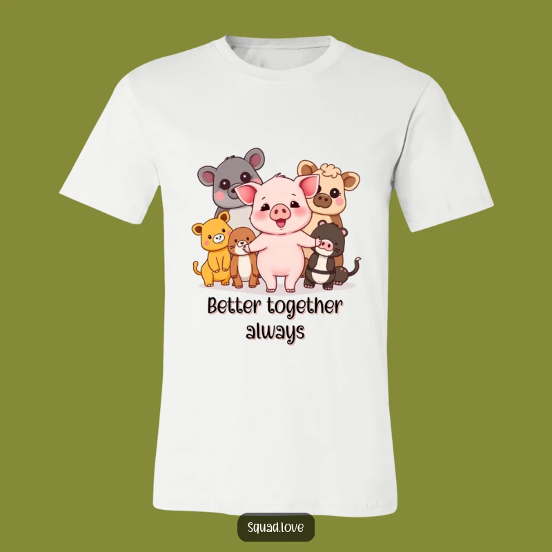 Funny Piglet & Friends T-Shirt: Diverse Animals Unite, Great Friendship Gift