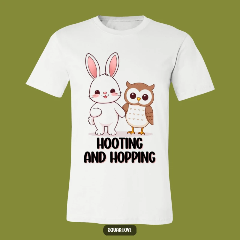 Funny Kawaii Bunny & Owl Holding Hands T-Shirt - Cute Friendship Tee