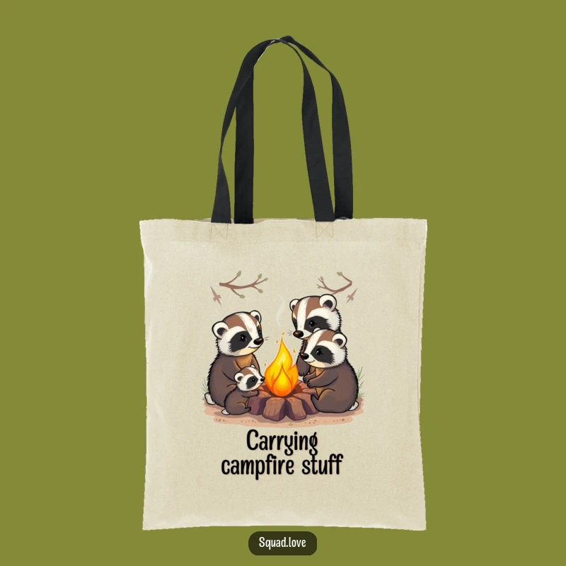 Funny Badger Family Tote Bag: Carry Your Cozy Campfire Treasures